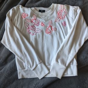 7 For All Mankind French Terry Floral Embroidered White Pullover